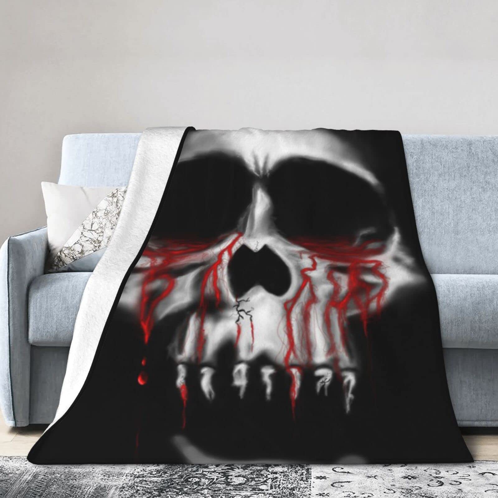 Spooky Bloody Skull Throw Blanket for Kids & Adults - Soft Halloween Bedding, Horror Decor, and Cozy Movie Night Accessory