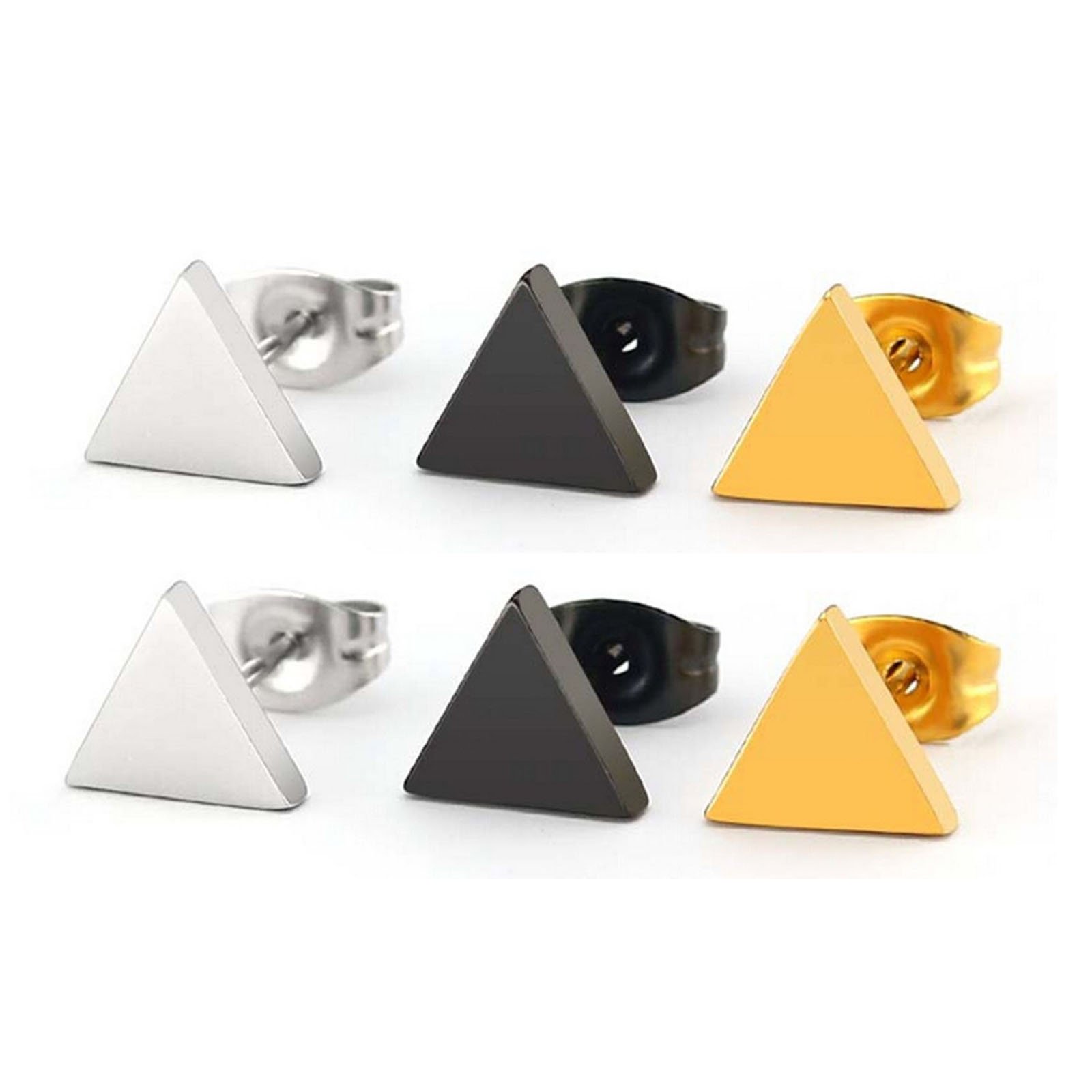 Men's Stainless Steel Stud Earrings Set - 3 Pairs Triangle Earrings for Men & Women | Hypoallergenic, Durable Medical Grade Jewelry | Perfect for Everyday Wear, Gifts & Special Occasions