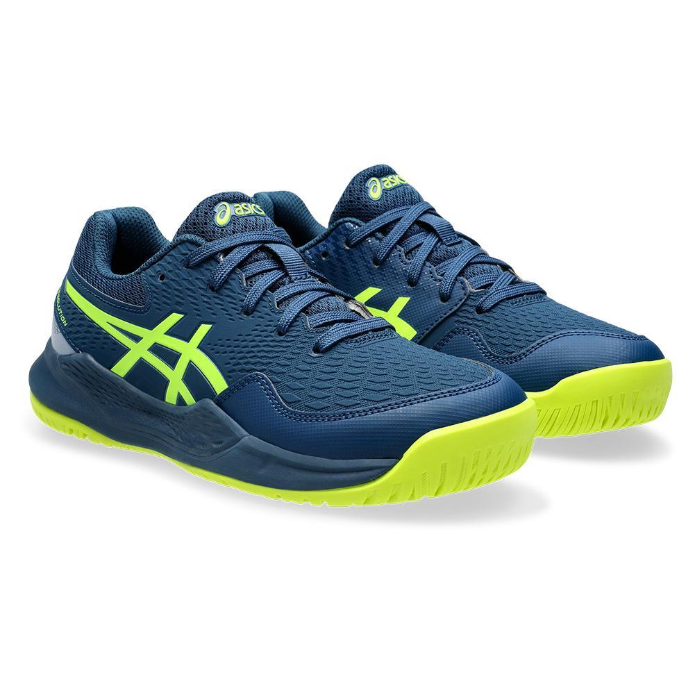 Juniors' Gel Resolution 9 GS Tennis Shoes - Mako Blue & Safety Yellow | Lightweight Performance Court Shoes for Kids | Perfect for Tennis, Volleyball & Indoor Sports