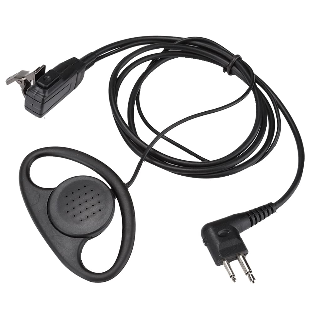 2 Way Radio D-Shaped Headset with PTT Button - Comfortable D-Shaped Earpiece for Walkie Talkies (2 Pack) - Ideal for Security, Construction, and Outdoor Activities