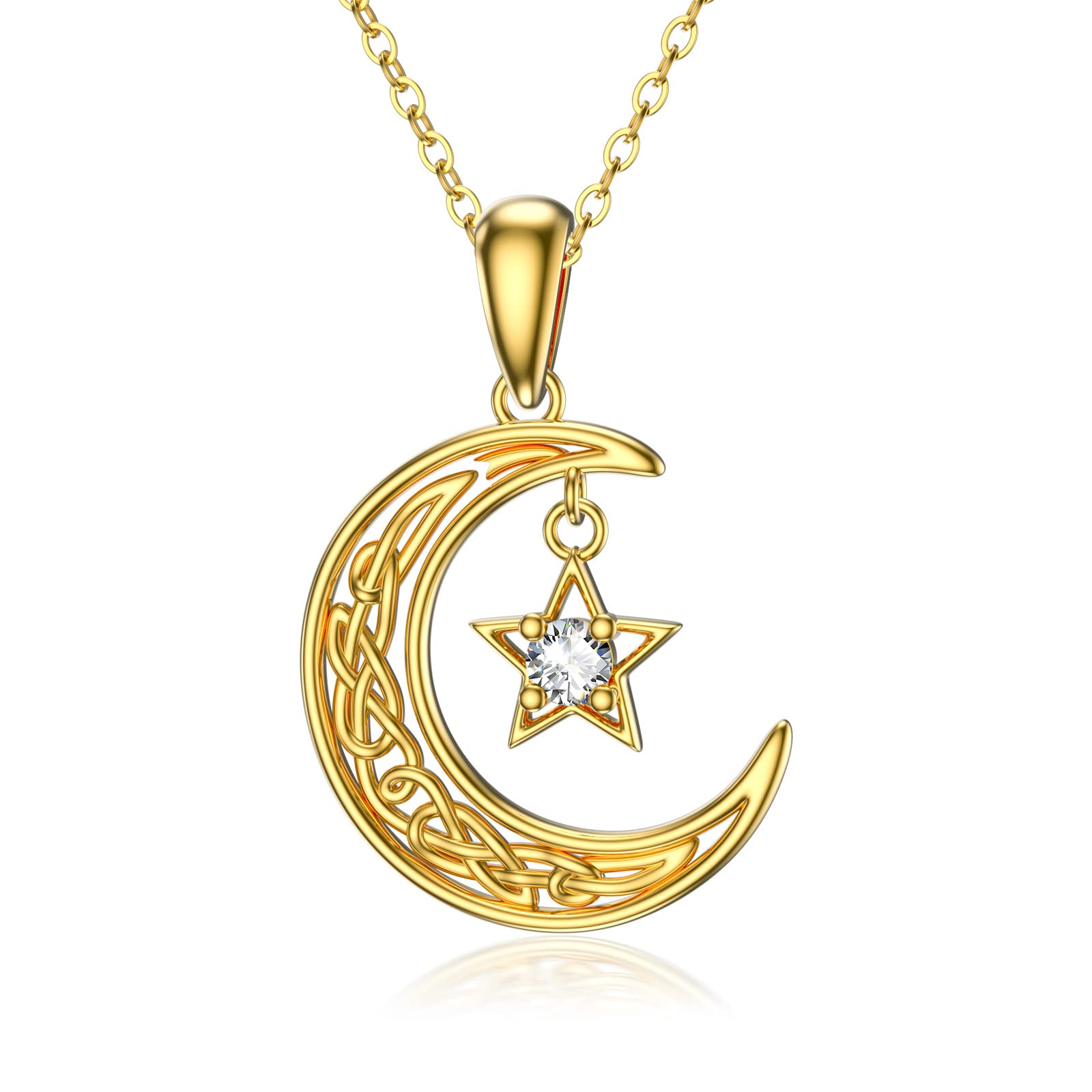 10K/14K/18K Real Gold Moon Pendant Necklace for Women - Yellow Gold Half Moon Necklace with Birthstone - Elegant Gift for Mother's Day, Birthday, Anniversary - Perfect for Grandmother, Mom, Wife - Ideal for Date Nights, Weddings & Special Occasions