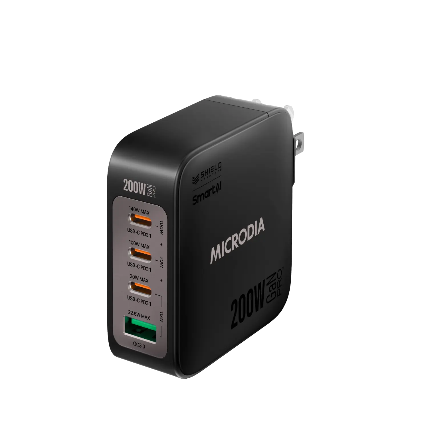 MICRODIA SMARTCube™ Nano 200W GaN Pro Wall Charger - 4 Port USB C PD3.1 & USB A QC3.0 Fast Charging - Perfect for MacBook, iPhone, iPad, Samsung Galaxy & More - Travel, Home & Office Use