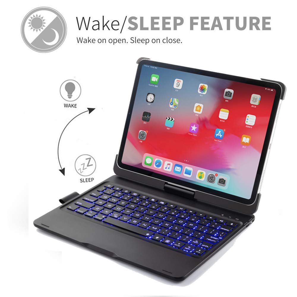 TechCode 7-Color Backlit Wireless Bluetooth Keyboard Case for iPad Air 10.9 & iPad Pro 11 (2018/2020) - 360° Rotating Folio, Slim Smart Shell with Auto Sleep/Wake | Perfect for Work, Study & Travel - Black