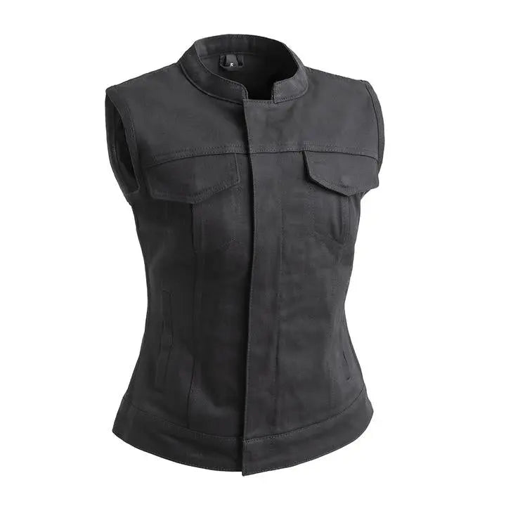 First MFG Co. Women's Lexy Motorcycle Twill Vest - Stylish Biker Jacket for Riding & Outdoor Adventures