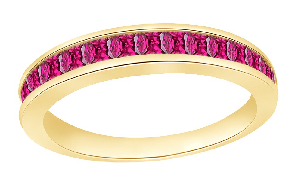 14K Gold Over Sterling Silver Simulated Pink Sapphire Anniversary Band Ring - Perfect for Weddings, Engagements & Special Occasions