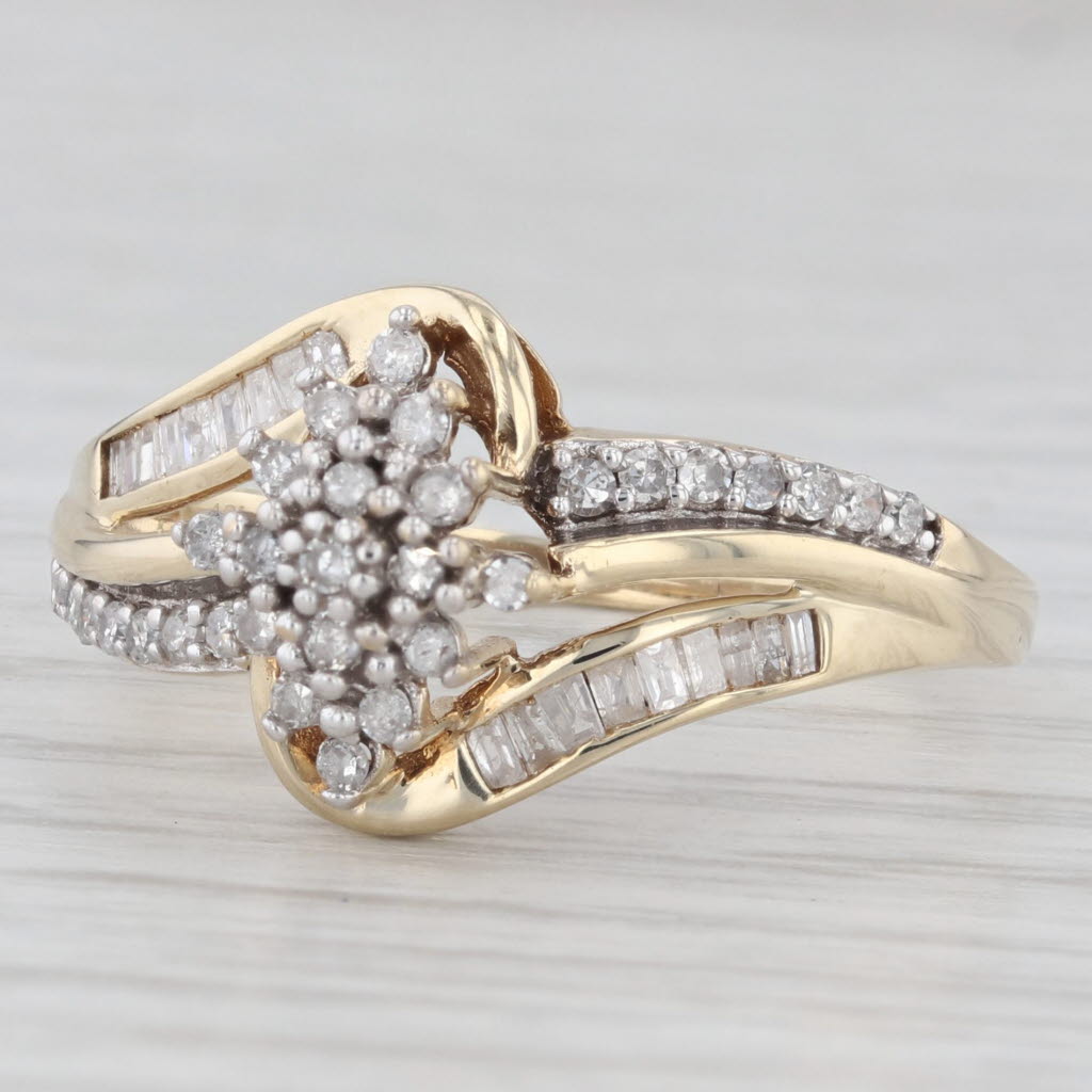 0.31ctw Diamond Cluster Bypass Ring in 10k Yellow Gold - Size 8.5 | Elegant Wedding Band, Anniversary Gift for Her, Promise Ring for Women
