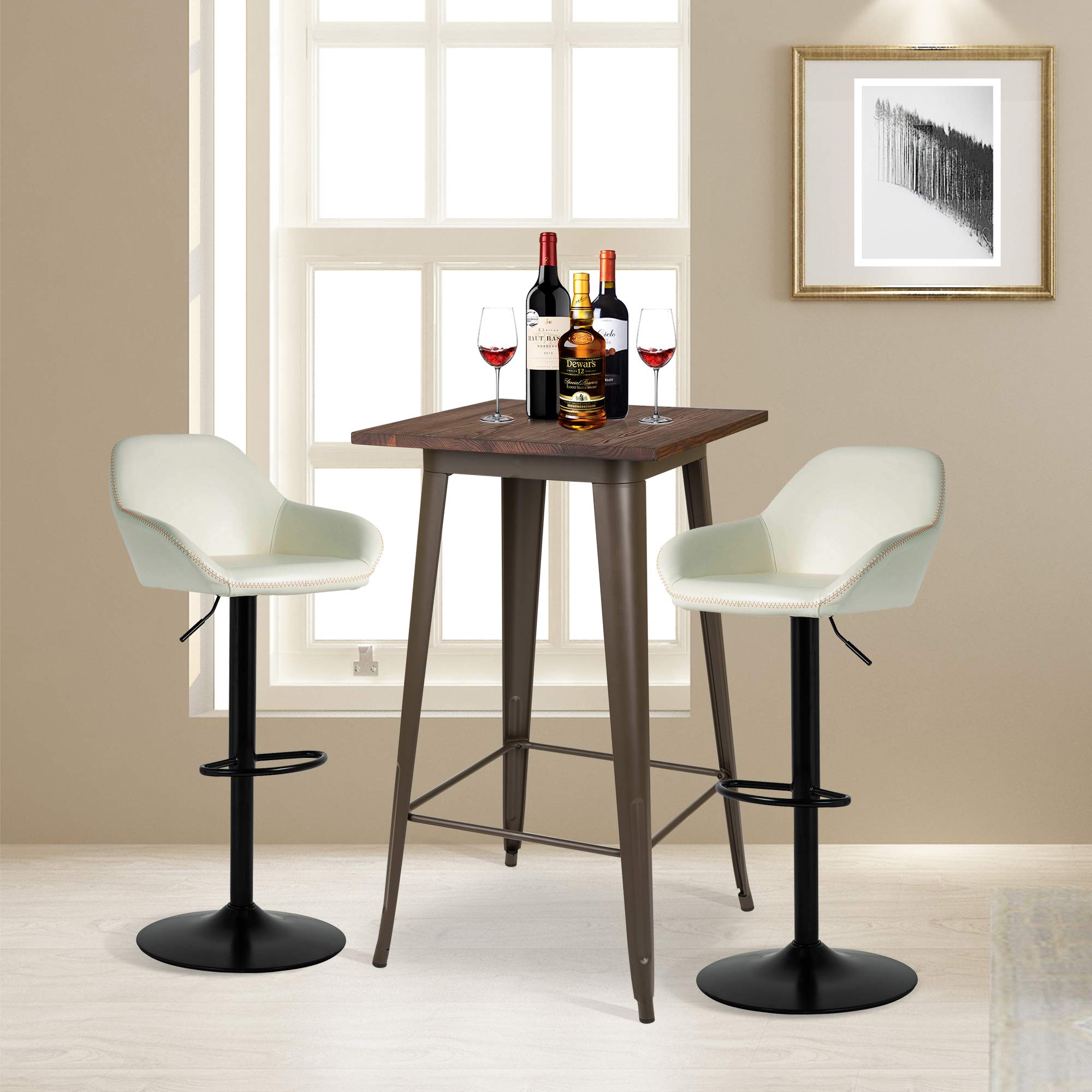 Glitzhome 3-Piece Pub Table and Chairs Set - Square Rustic Bar Height Table with Adjustable Swivel Bar Stools for Kitchen, Bistro, Dining Room & Breakfast Nook | Perfect for Small Spaces, Entertaining & Casual Dining