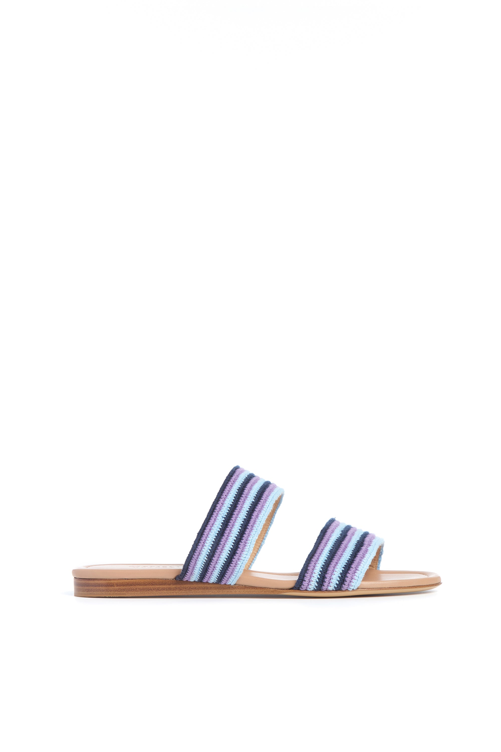 Lora Flat Sandal Women's Navy Multi Nappa Leather Crochet Comfortable Summer Sandals - Perfect for Beach, Vacation and Casual Outings