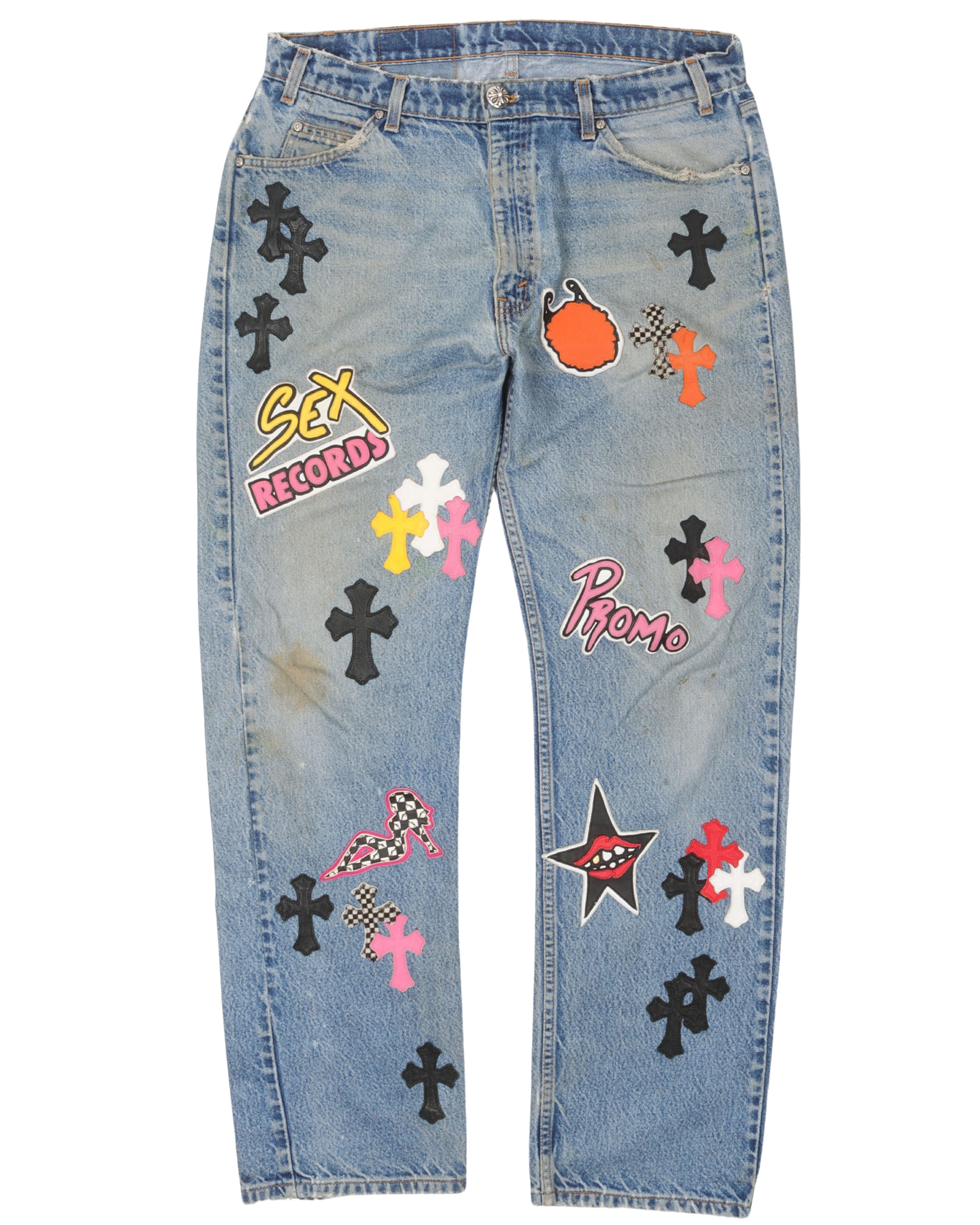 Unique 1 of 1 Matty Boy Cross Patch Distressed Denim Jeans for Men - Vintage Style Streetwear for Casual Outfits and Urban Fashion