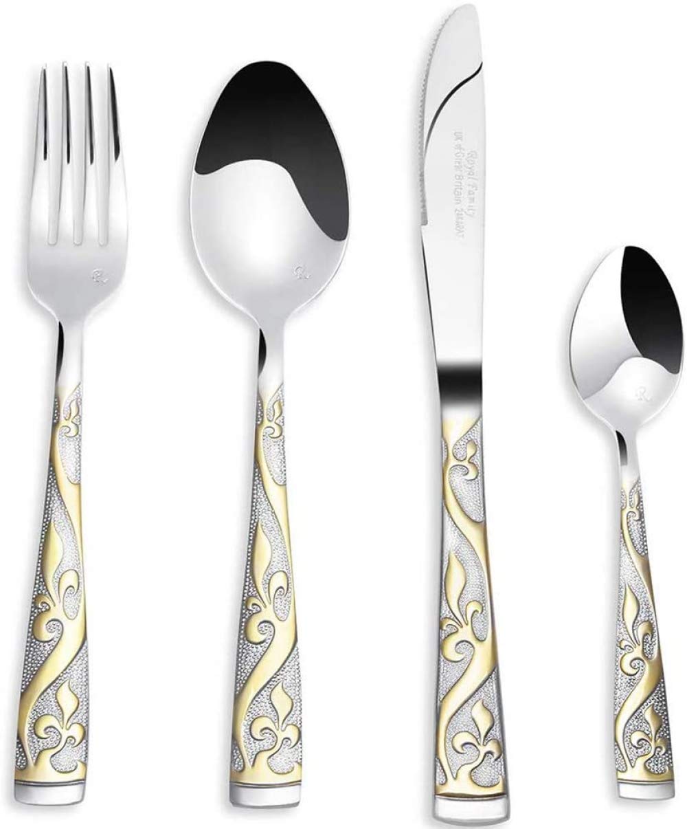 XD Designs 4-Piece Stainless Steel Cutlery Set - Gold Mirror Finish Flatware Set with Forks, Spoons & Knives - Elegant Dining Silverware for Home, Restaurant & Wedding Use