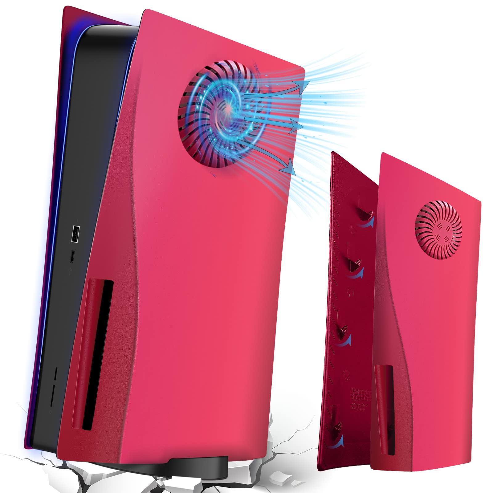 PS5 Faceplate Cover - Cosmic Red Replacement Shell for PlayStation 5 Disc Version | Shockproof Hard Case & Side Plates | Perfect for Gaming Setups & Console Protection (Red)