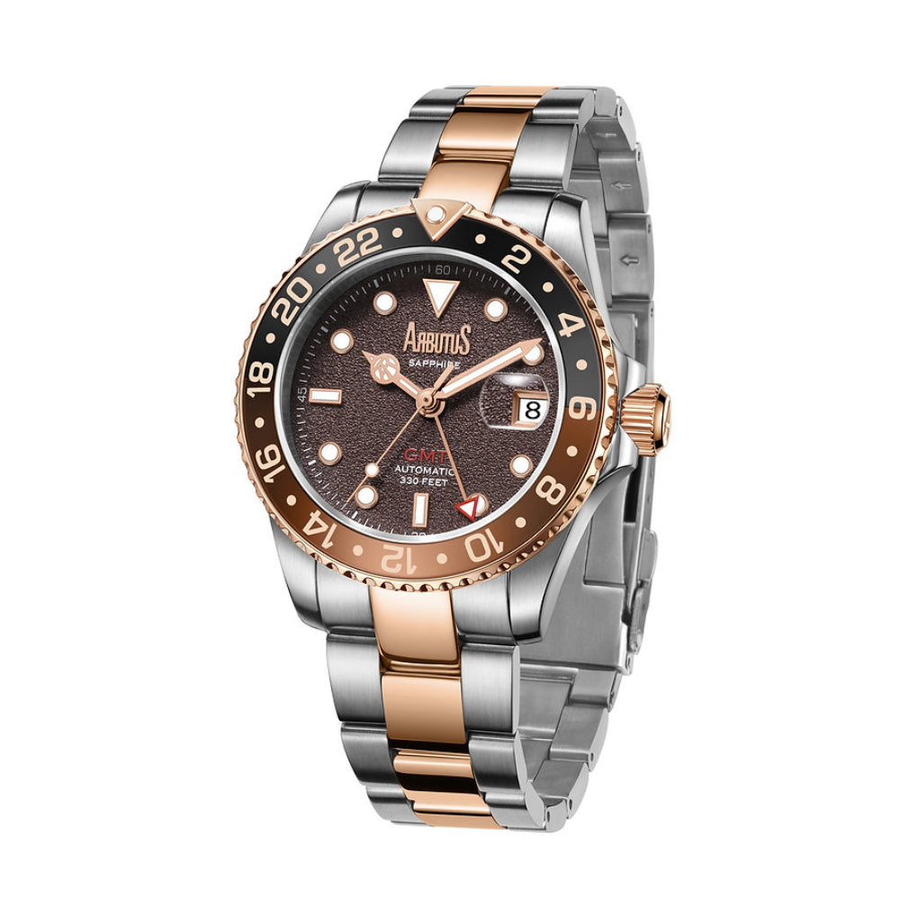 Arbutus GMT Stainless Steel Men's Watch AR2502TRFS - Dive Inspired Design for Travel & Adventure - Perfect for Business, Casual & Outdoor Activities