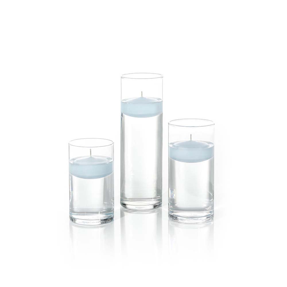 Yummi Set of 18 Floating Candles and Cylinder Vases - Ice Blue Decorative Candles for Weddings, Parties & Spa Relaxation