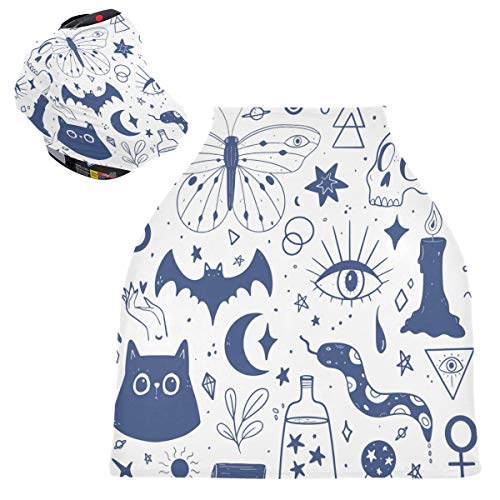 Stretchy Baby Car Seat Canopy - Skull Butterfly Bat Snake Print Infant Stroller Cover | Multi-Use Car Seat Canopy & Nursing Cover for Breastfeeding | Perfect for Travel, Shopping & Outdoor Protection