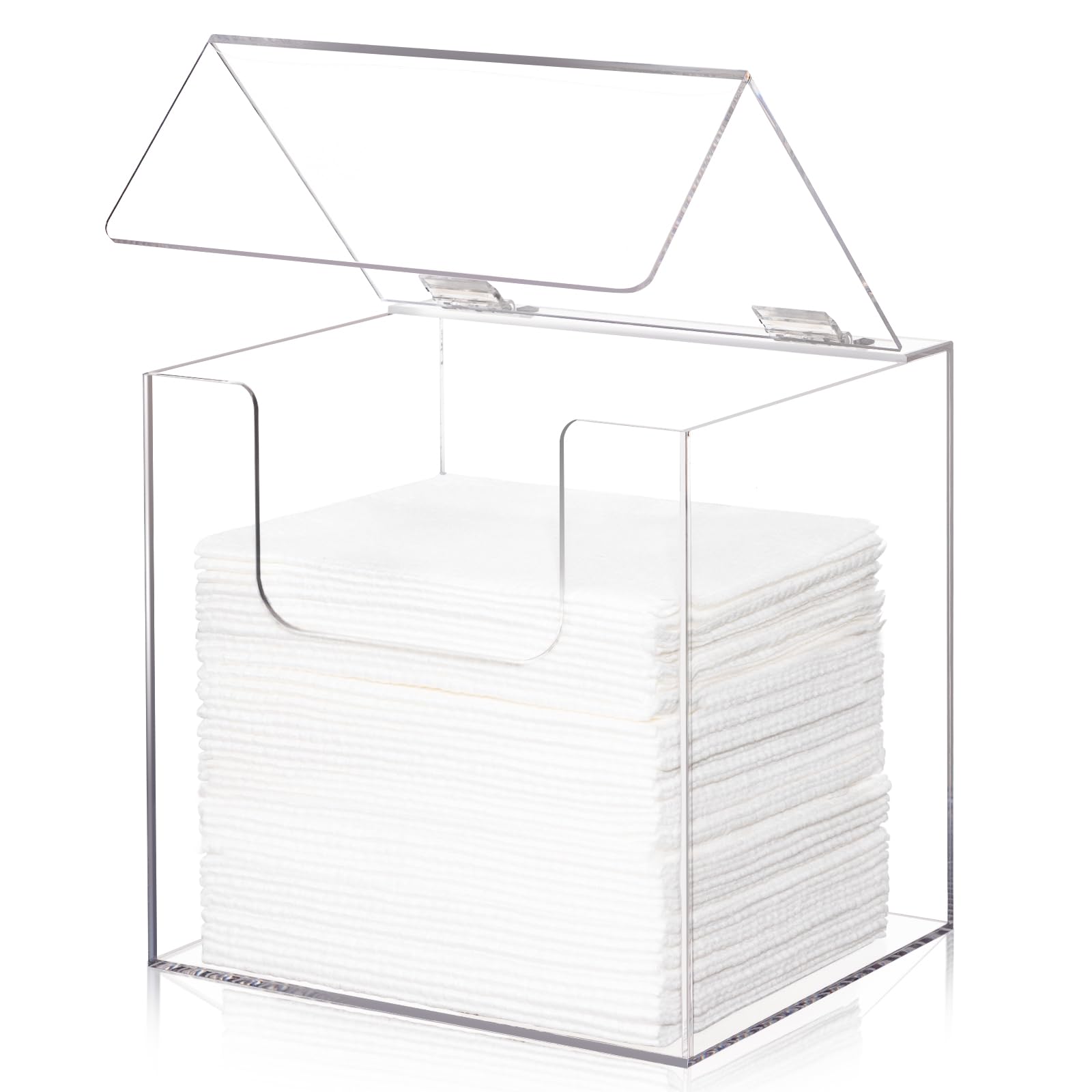 **Noverlife Clear Acrylic Disposable Face Towel Storage Box with Lid - 7x6x7in XL Towel Dispenser Case for Vanity, Bathroom & Spa - Organize Facial Towels, Skin Club Essentials & Beauty Accessories**