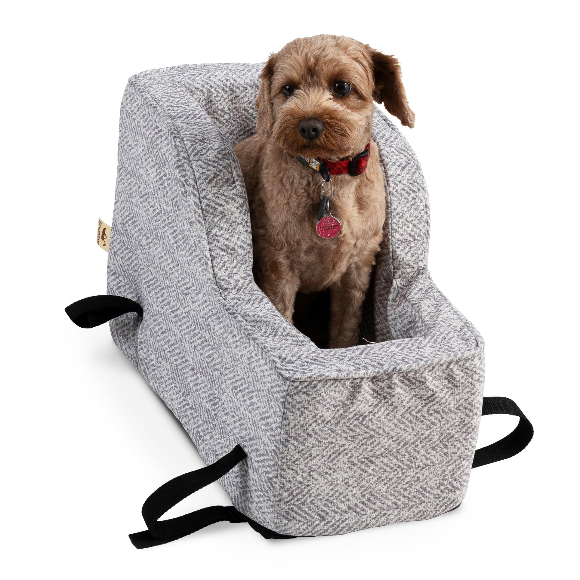 Snoozer Small High Back Console Dog Car Seat for Dogs up to 7lbs - Travel Pet Bed Carrier with Safety Harness Strap & Removable Machine Washable Palmer Dove Cover - Perfect for Road Trips, Vet Visits, and Daily Commutes
