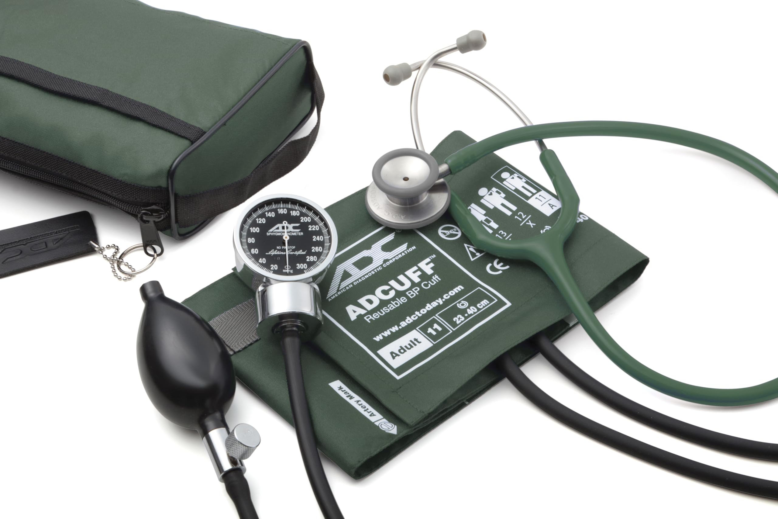 **ADC Pro's Combo III Professional Adult Pocket Aneroid Blood Pressure Monitor & Clinician Stethoscope Set - Includes Sphygmomanometer 778, Adscope 603 Stethoscope & Nylon Carrying Case, Dark Green - Ideal for Home, Clinic & Medical Professionals**