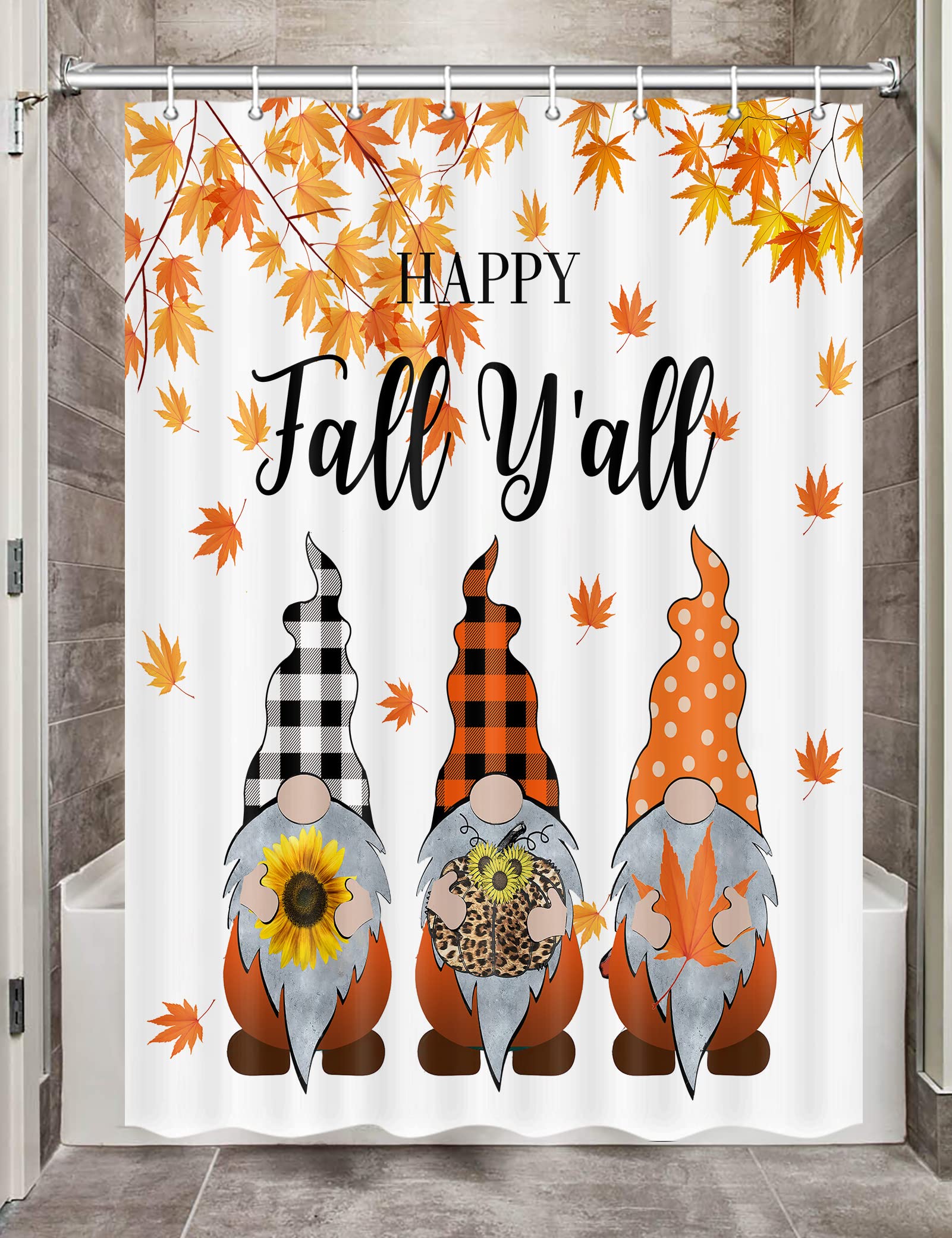 Fall Gnomes Camper RV Shower Curtain Set - 47x64 Inch Autumn Thanksgiving Camping Decor for Travel Trailers & Small Bathrooms | Waterproof Fabric with Hooks | Perfect for Outdoor Adventures, Cozy Cabins & Seasonal Home Decor