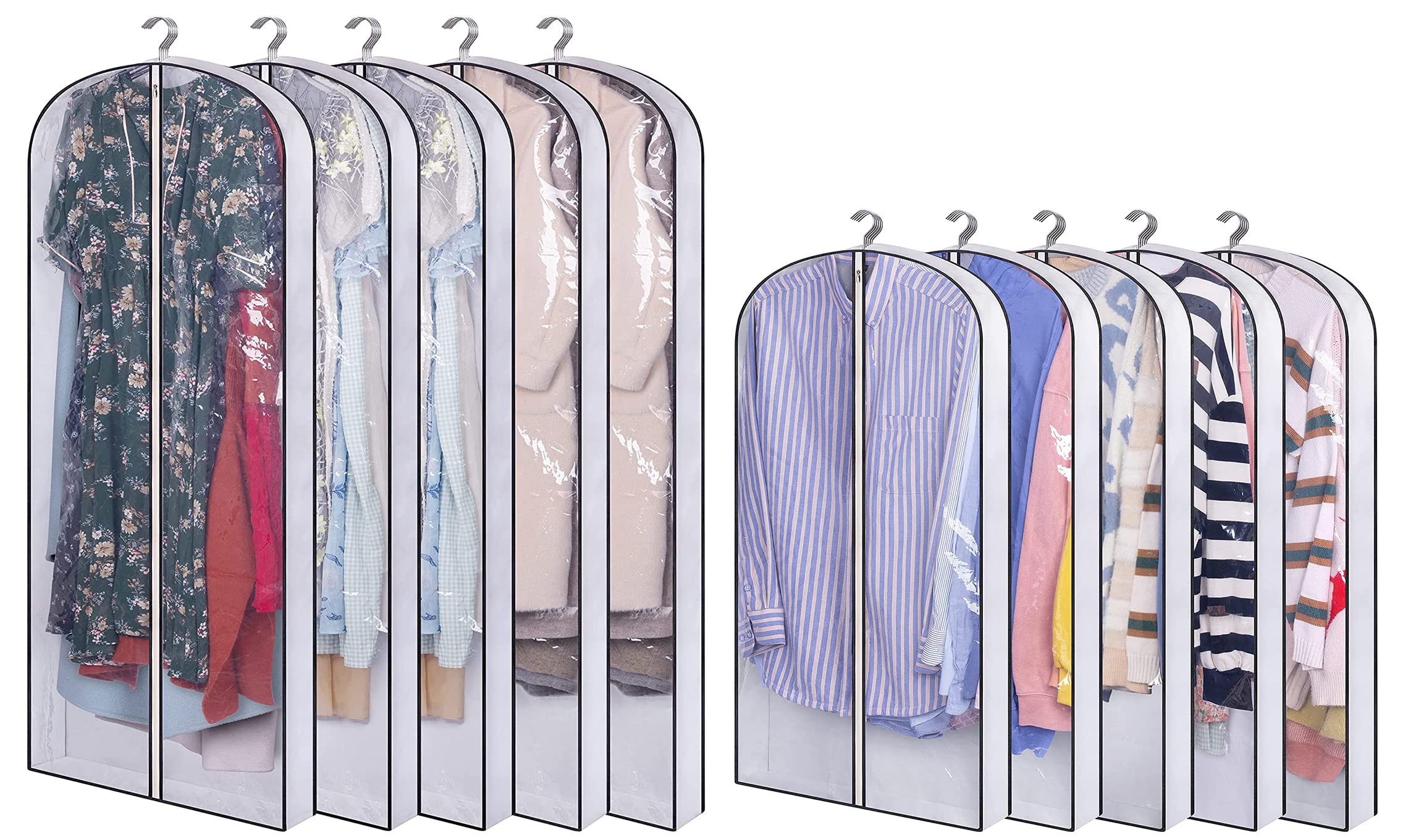 5-Pack 60 Inch & 5-Pack 40 Inch Clear Hanging Garment Bags for Closet Storage - Premium Clothes Protector for Travel, Wedding Dresses and Seasonal Clothing Organization