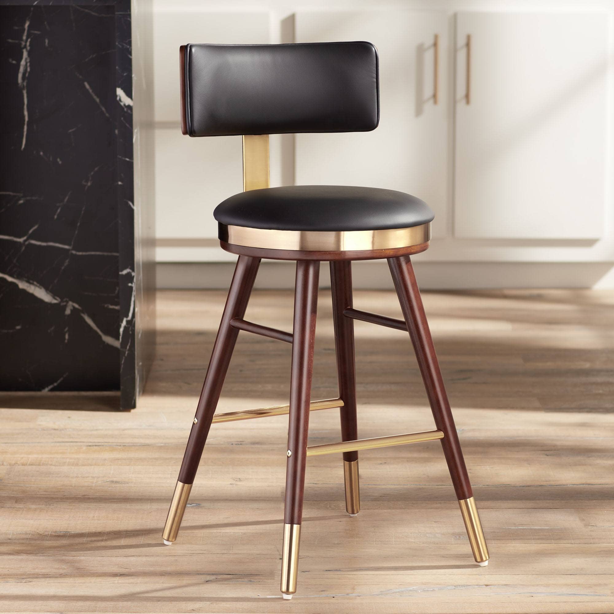 Studio 55D Parker Walnut Wood & Gold Metal Bar Stool - 25.5