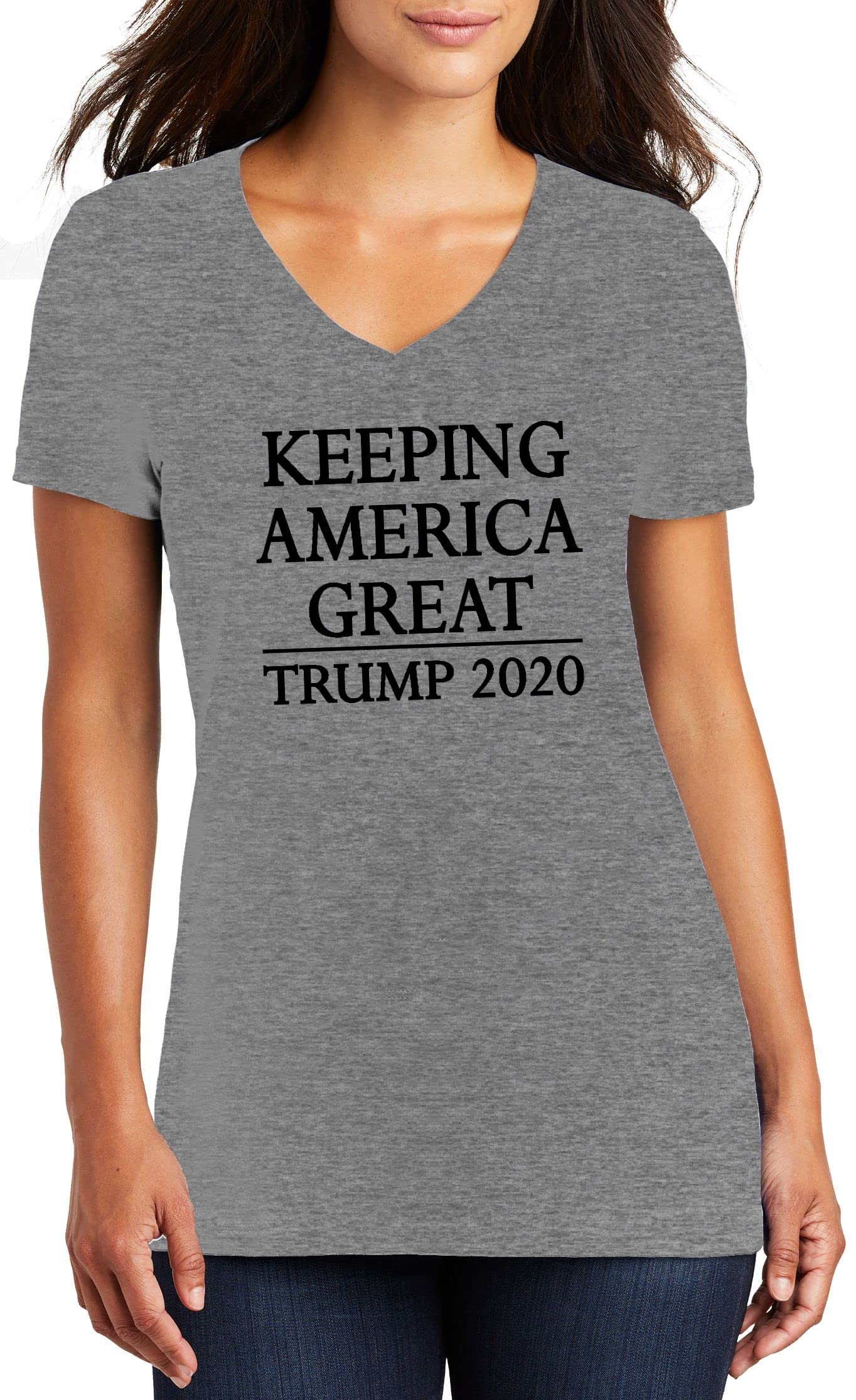 Funny Trump 2020 V-Neck T-Shirt for Women - 'Keep America Great' Slogan Tee - Perfect for Political Rallies, Patriotic Events & Conservative Gift Giving