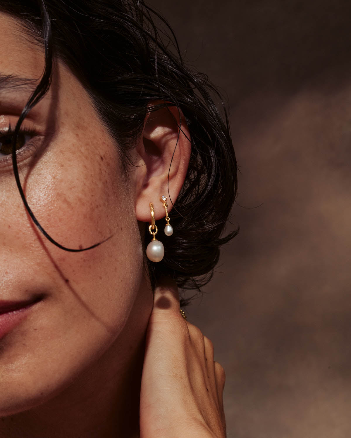 18K Gold Vermeil Embrace Stillness Pearl Hoop Earrings - Elegant Dangle Earrings for Women, Perfect for Weddings, Parties & Everyday Wear