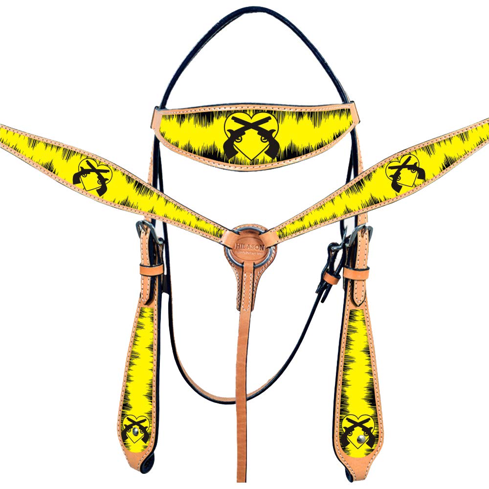 Premium HILASON Yellow Western Horse Headstall & Breast Collar Set - Genuine American Leather Tack for Horses | Durable Leather Headstall & Breast Collar Combo | Perfect for Trail Riding, Rodeos & Western Shows