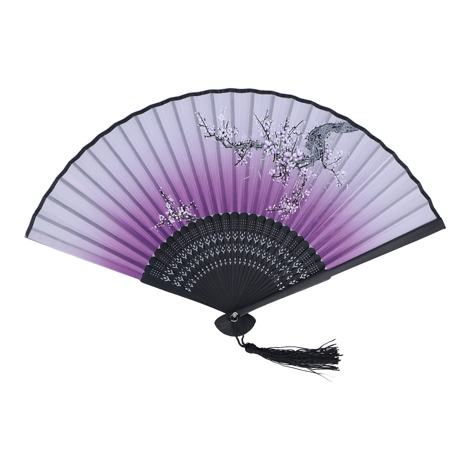Premium Bamboo Hand Fan - 2 Styles (Black Bone & Purple Plum Blossom) | Durable Foldable Decorative Fan for Business Promotions, Wedding Favors, Home Decor & Summer Cooling | Eco-Friendly Portable Handheld Fan for Office, Events & Gifts