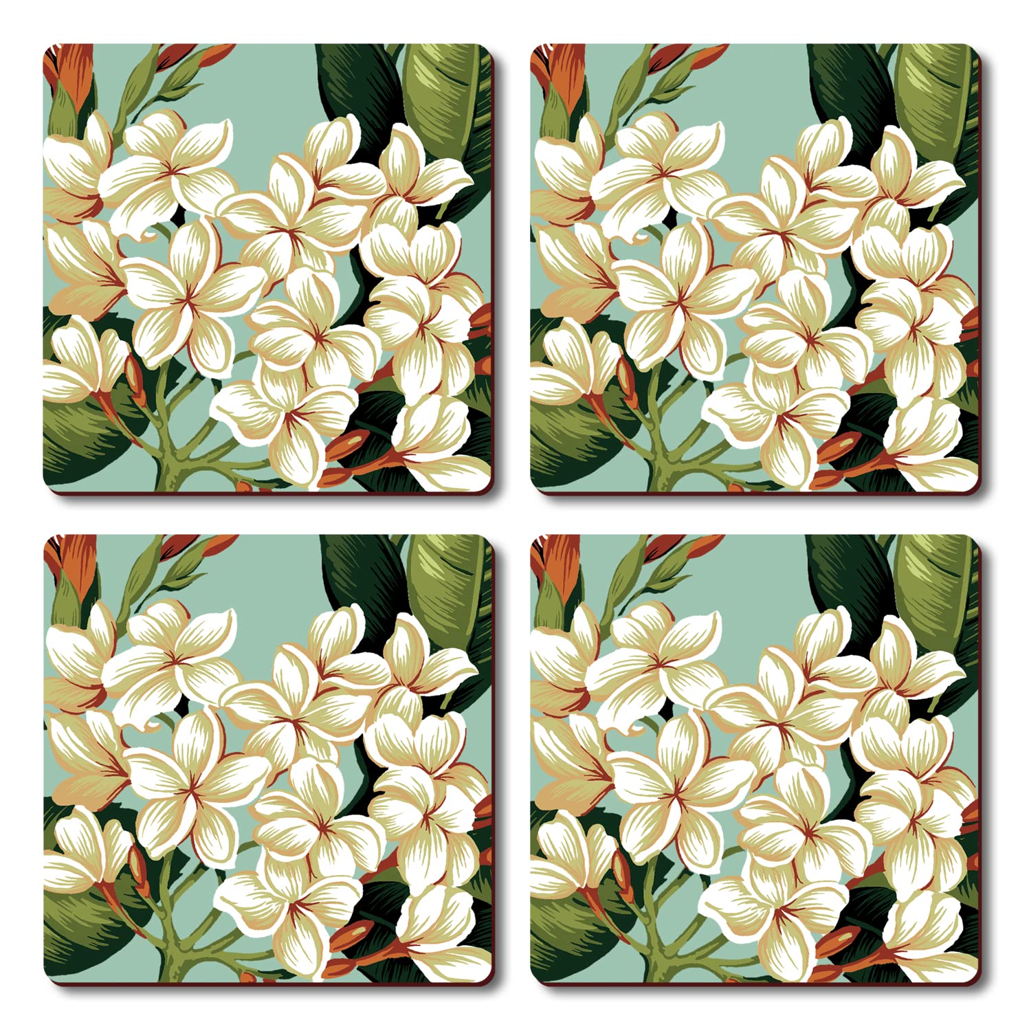 Temple of Flora Decorative Coasters Set of 4 - Cork Back Hardboard Drink Coasters - Heat Resistant & Easy to Clean - Made in USA - Perfect for Dining Table, Coffee Bar & Home Decor