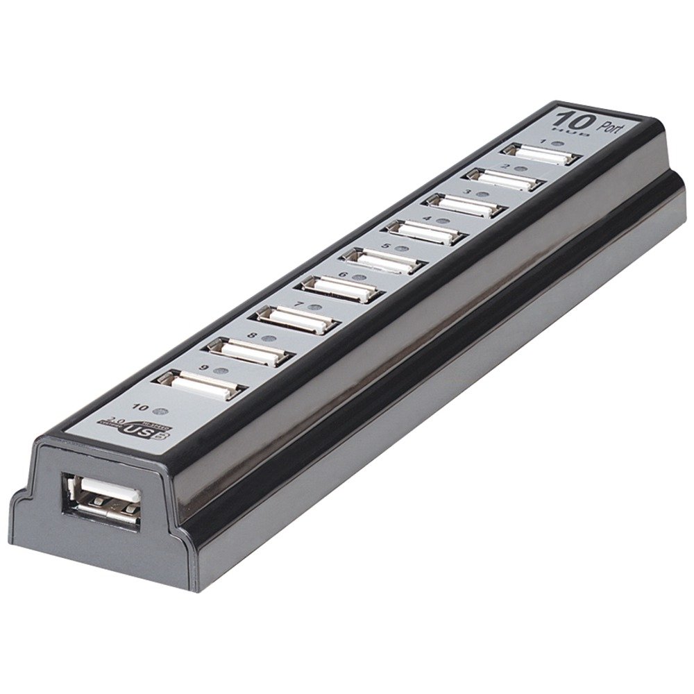 10-Port USB 2.0 Desktop Hub with Individual Switches - High Speed USB Splitter for PC, Laptop, Printer - Perfect for Home Office & Gaming Setup