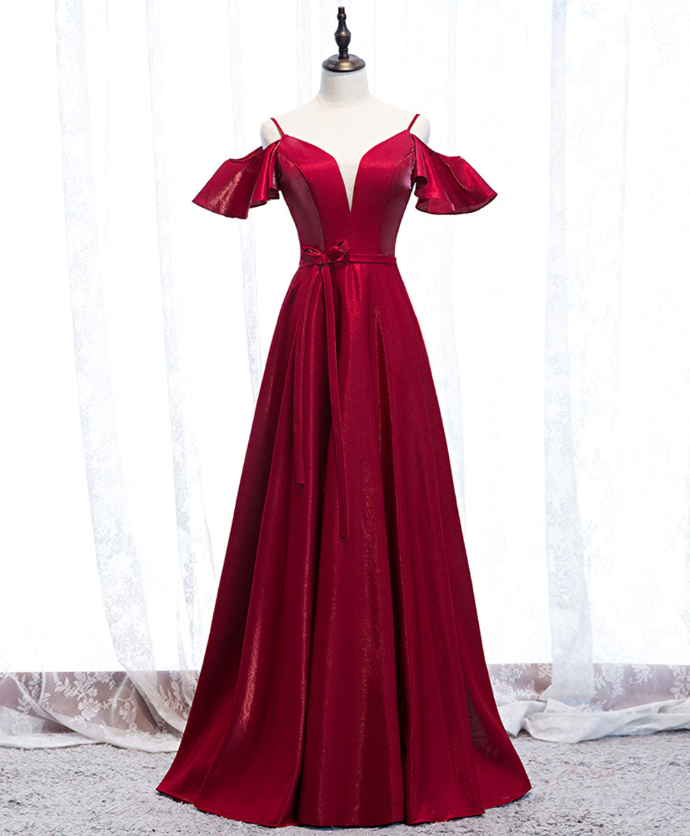 Elegant Burgundy Satin Long Prom Dress for Women - Formal Evening Gown for Homecoming, Wedding, and Special Occasions
