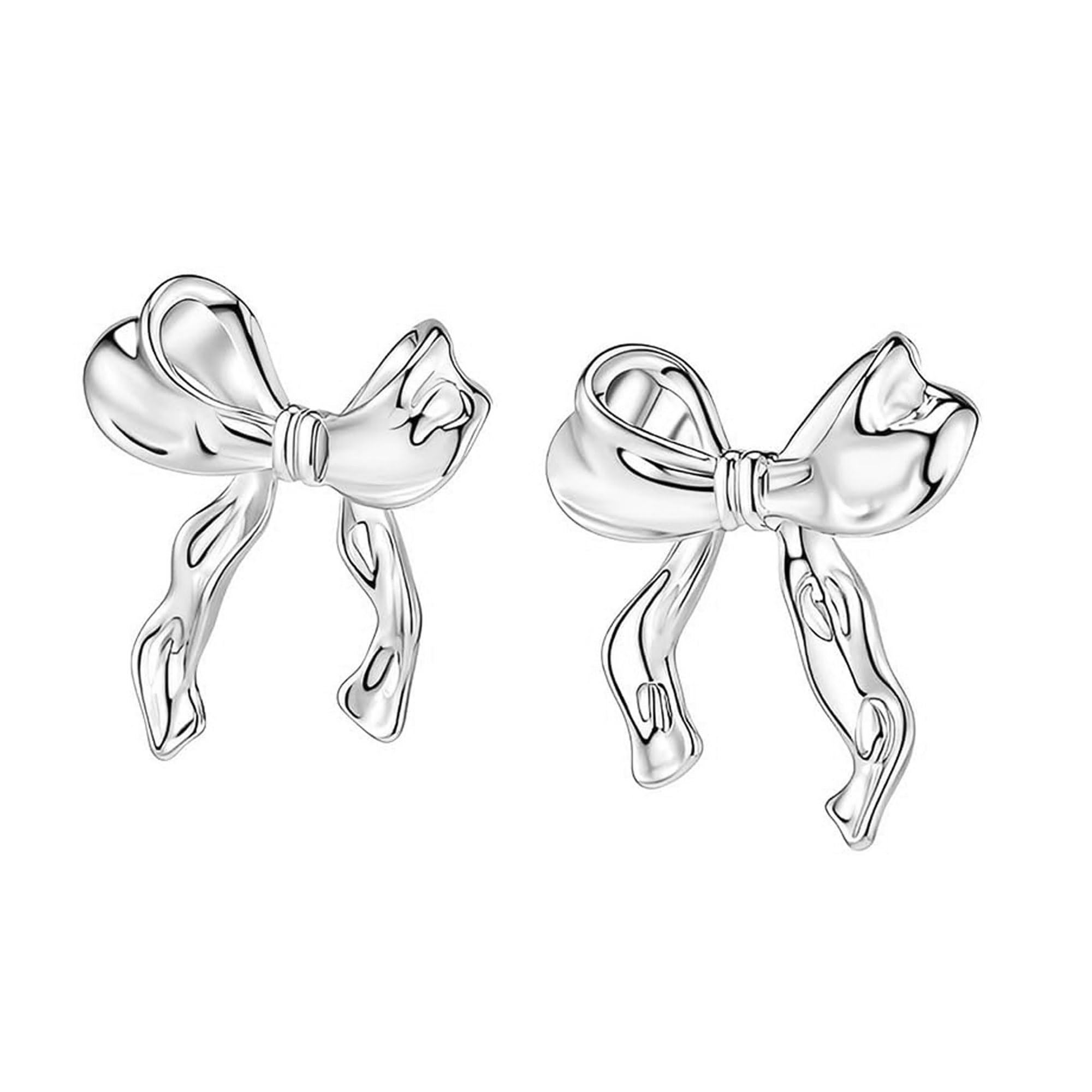 Hypoallergenic Gold Plated Bow Stud Earrings for Women & Girls - Elegant Ribbon Design Silver/Gold Fashion Jewelry Gift | Perfect for Parties, Weddings & Daily Wear