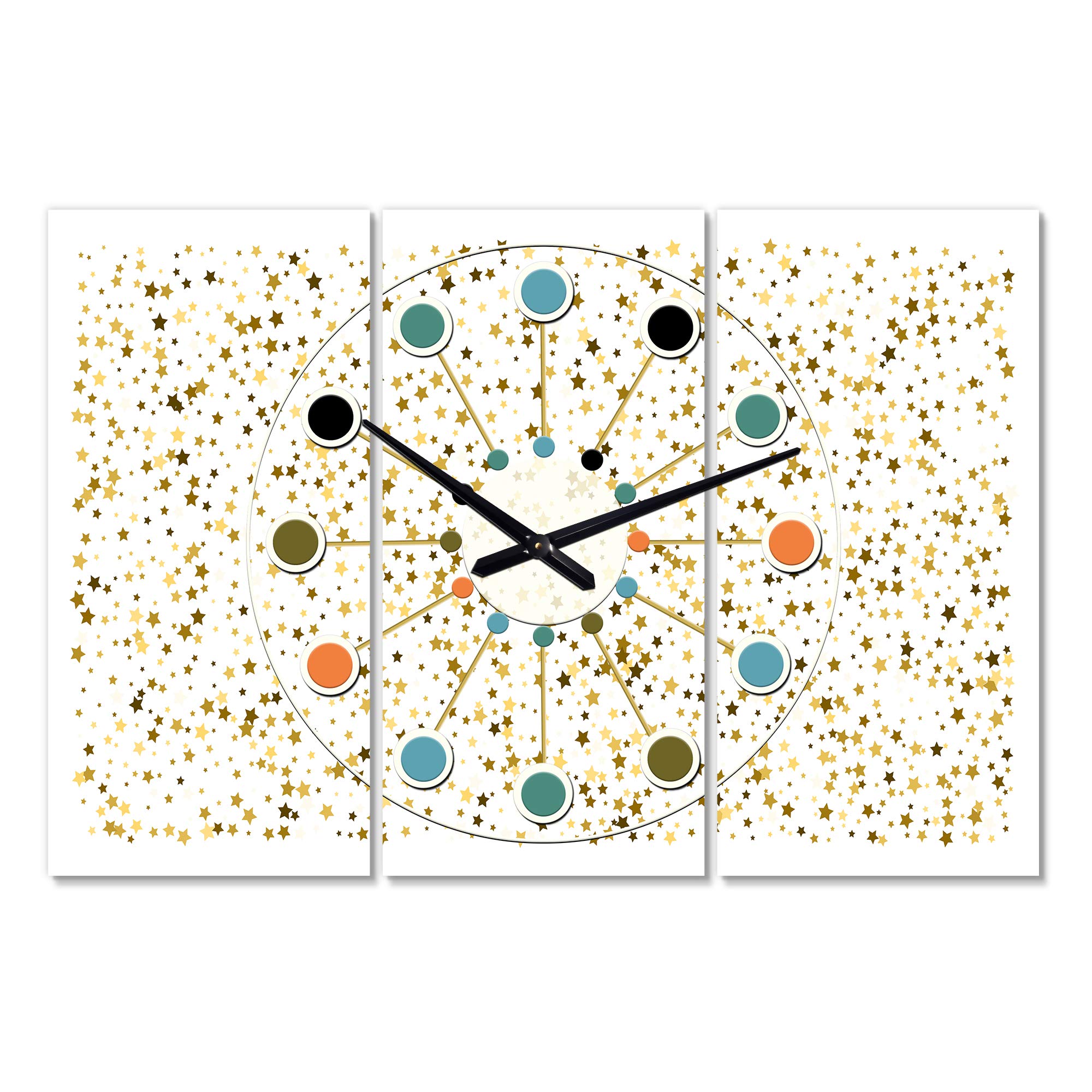 Mid-Century Modern Wall Clock - Golden Glitter Confetti Design, White Round Wall Clock for Living Room, Bedroom & Office Decor | Perfect for Home, Office & Gift Giving