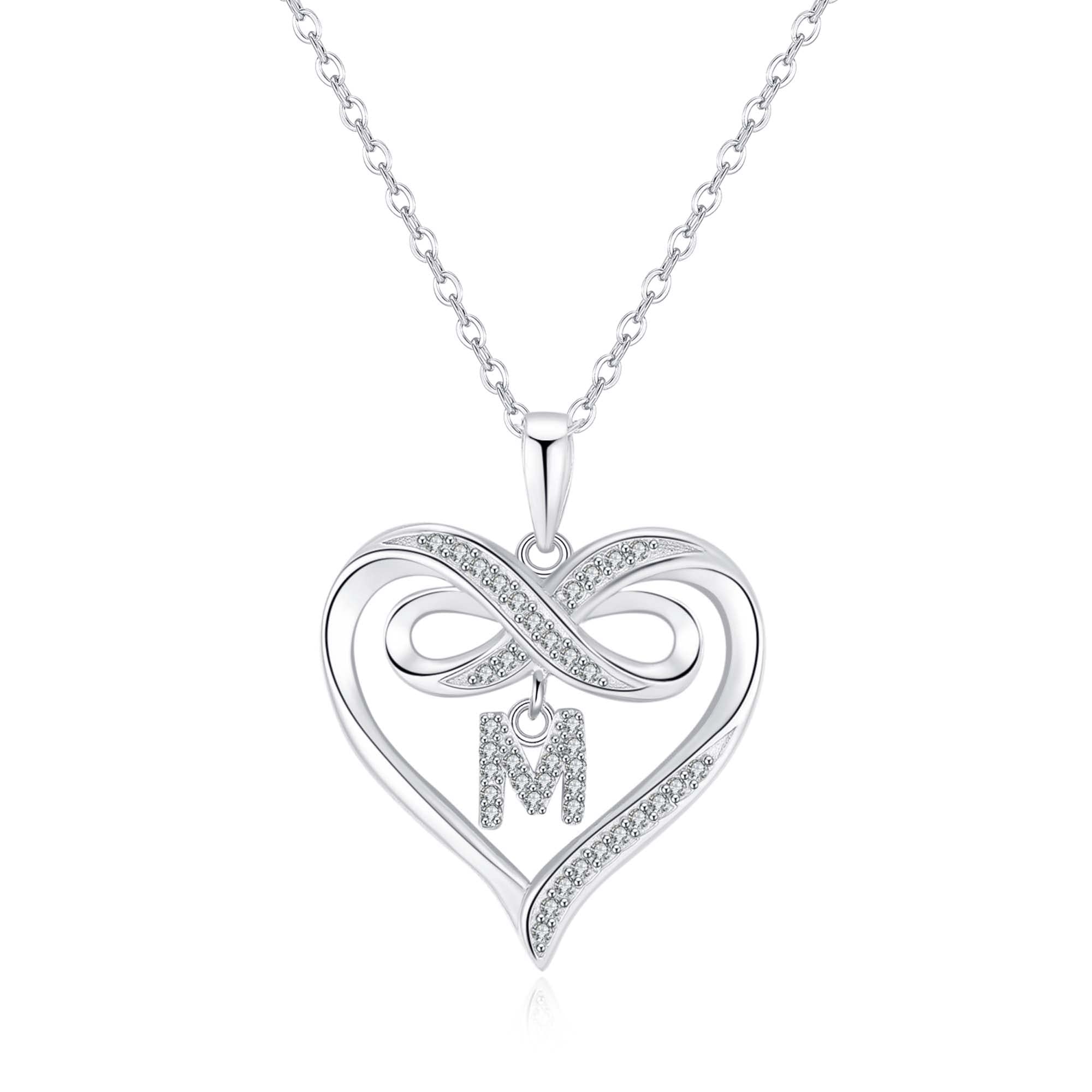 Infinity Heart Initial Necklace for Women - 925 Sterling Silver Personalized Name Necklace | Dainty Heart Pendant Jewelry Gift for Her | Perfect for Valentine's Day, Anniversary & Birthday Gifts