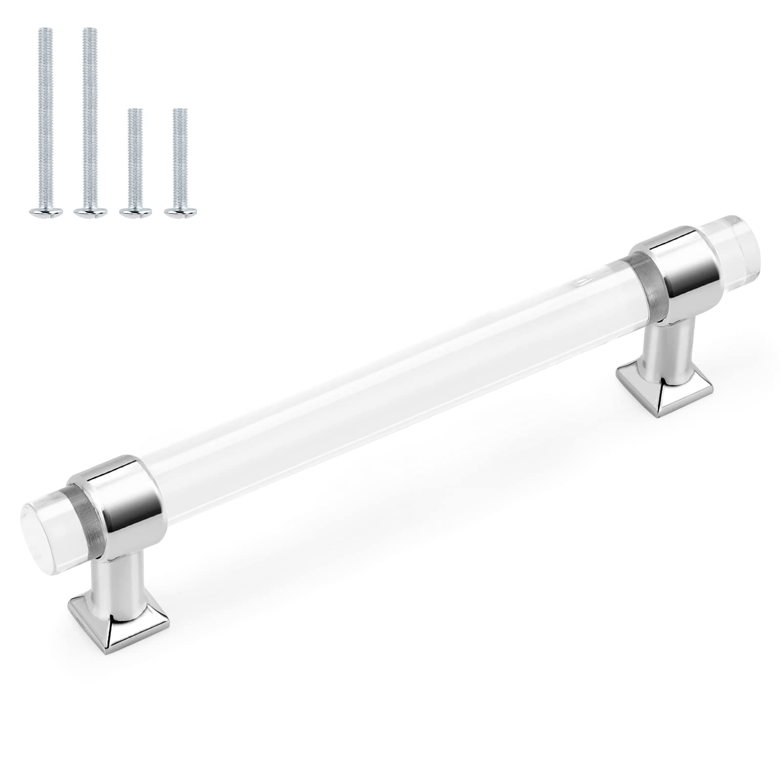 Probrico 15 Pack 5 Inch Cabinet Pulls - Polished Chrome Zinc Alloy with Clear Acrylic Kitchen Cabinet Handles & Drawer Pulls - Perfect for Bedroom, Bathroom, Kitchen Cabinets & Cupboards (Ideal for Home Renovation & Furniture Upgrade)