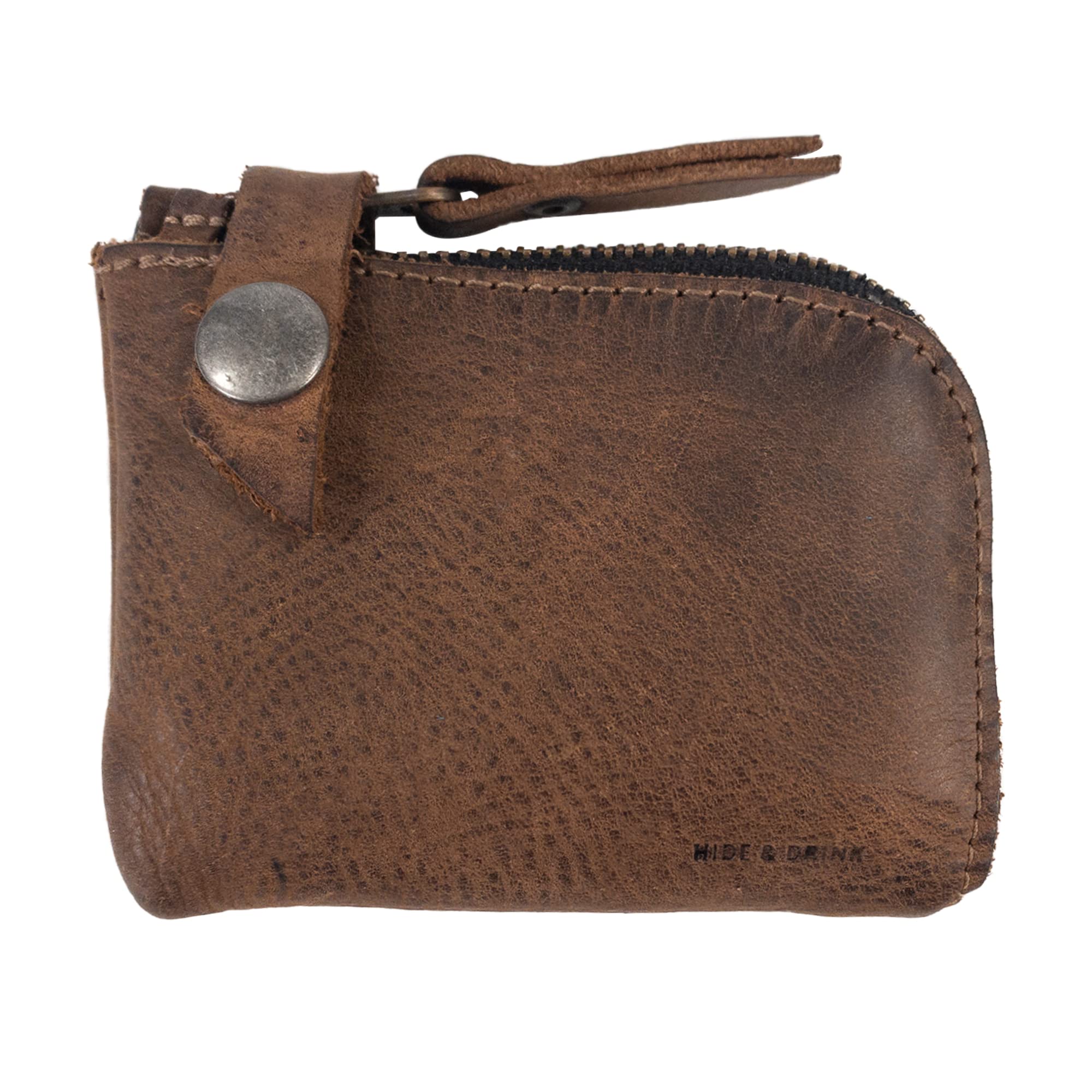 Hide & Drink Genuine Leather Zippered Wallet - Slim RFID Blocking Card Holder for 6 Cards & Cash | Travel Essentials | Handmade Bourbon Brown Pocket Organizer | Perfect for Everyday Carry, Business Trips & Minimalist Lifestyle