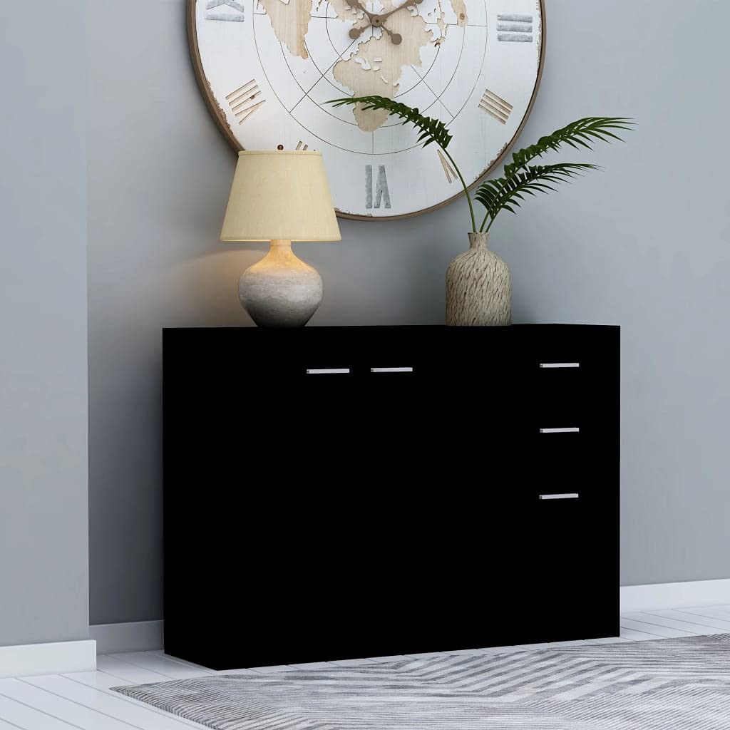 Modern Black Sideboard Buffet Cabinet - 3 Doors & 2 Drawers Wood Storage Cabinet for Kitchen, Dining Room | Kitchen Cupboard, Console Table, Serving Cabinet - Perfect for Home Organization & Entertaining