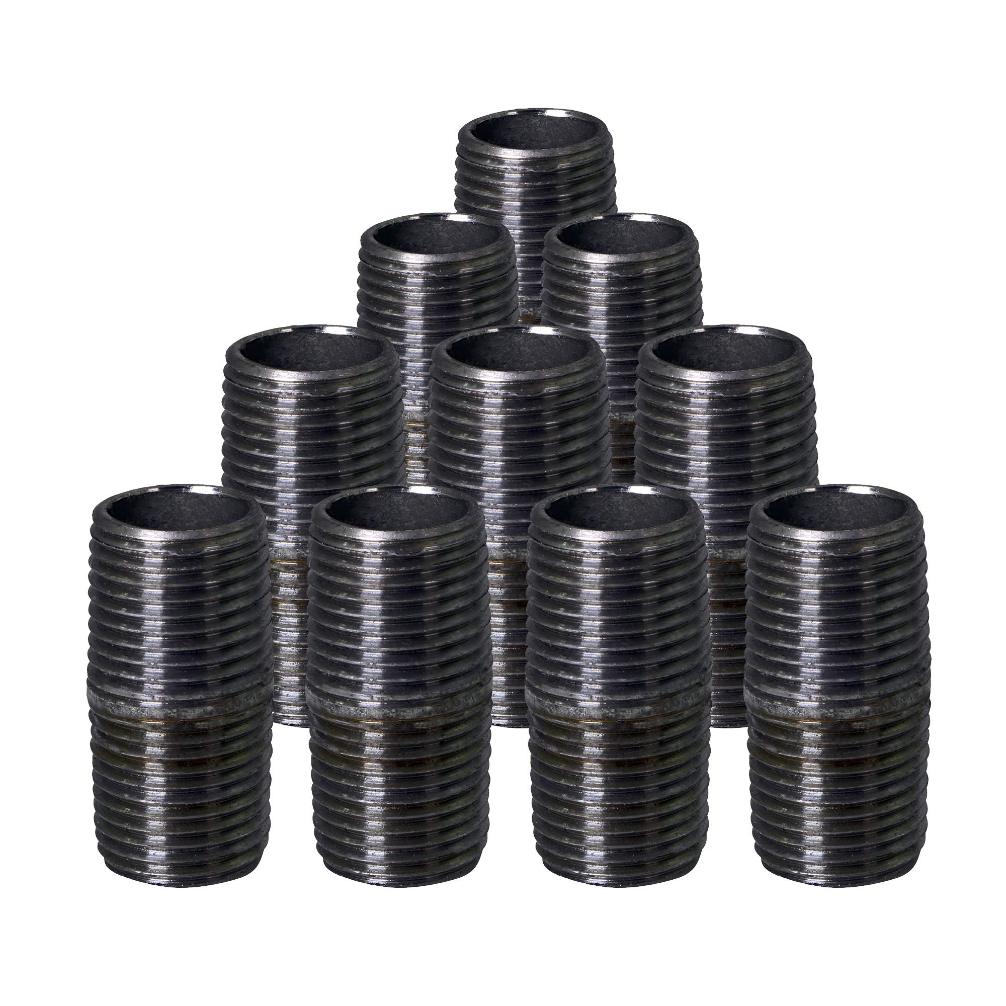 SupplyGiant 3/8 x 1 Inch Black Steel Pipe (10-Pack) - Heavy Duty Industrial Malleable Iron Pipes with Pre-Cut Threaded Close Nipple - Perfect for DIY Furniture, Black Pipe Shelving, Industrial Decor & Plumbing Projects
