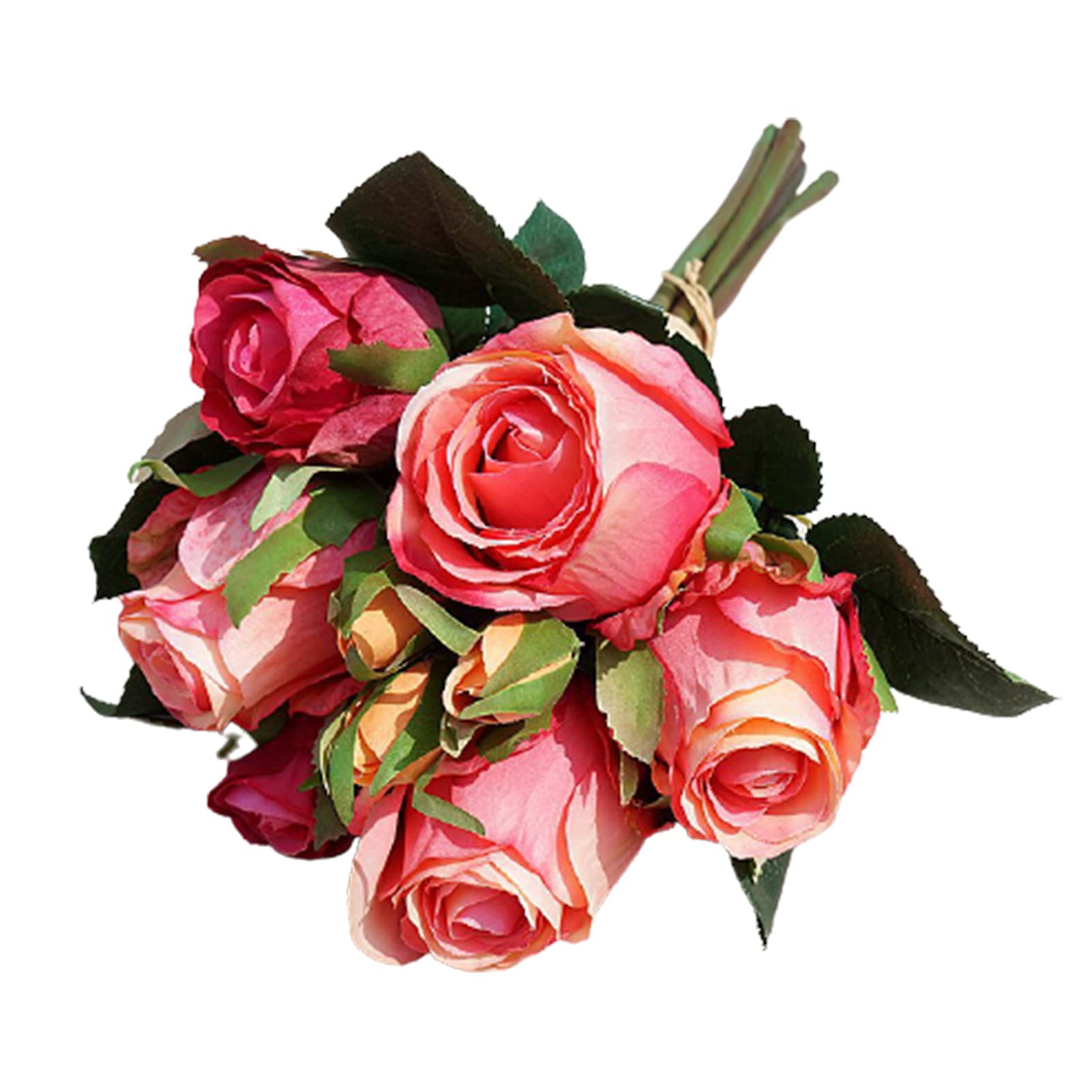 9Pcs Realistic Artificial Rose Bouquet - Faux Silk Flowers for Home Decor, Wedding Centerpieces, Office Desk & Table Arrangements
