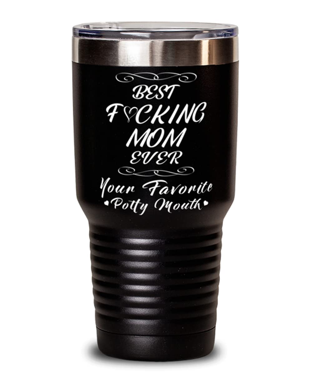 30oz Insulated Stainless Steel Travel Mug for Mom - BEST MOM EVER Funny Coffee Tumbler with Sassy Quote, Vacuum Sealed Hot/Cold Drink Cup - Perfect Gift for Mother's Day, Birthday, Work Commute & Outdoor Activities