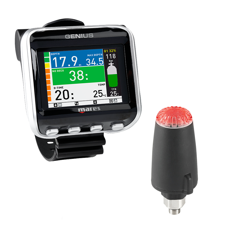 Mares Genius Dive Computer with LED Tank Module - Black/Black for Scuba Diving, Snorkeling & Underwater Exploration