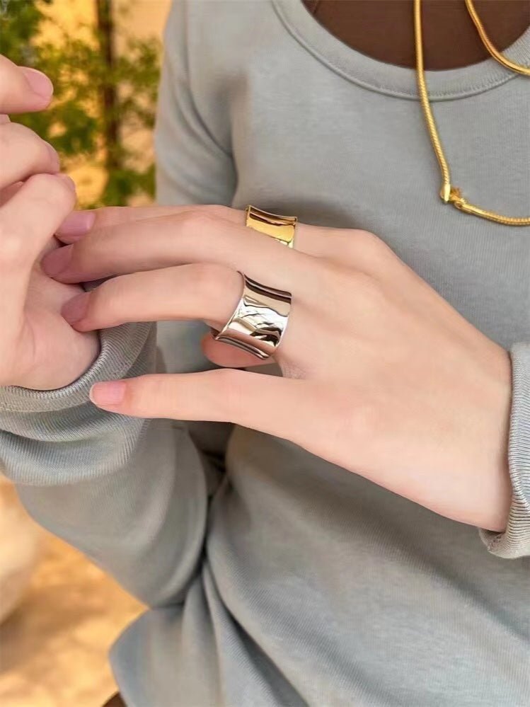 Simple Glossy Wide Open Ring - Sterling Silver 925 Jewelry for Women | Elegant Minimalist Stackable Band for Everyday Wear & Special Occasions