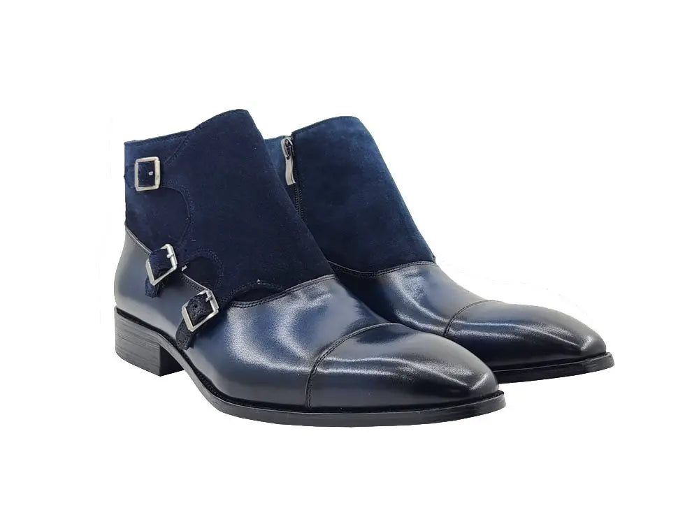 Premium Calf Leather & Suede Three Buckle Monk Chukka Boots for Men - Stylish Dress & Casual Wear for Office, Date Night & Outdoor Events