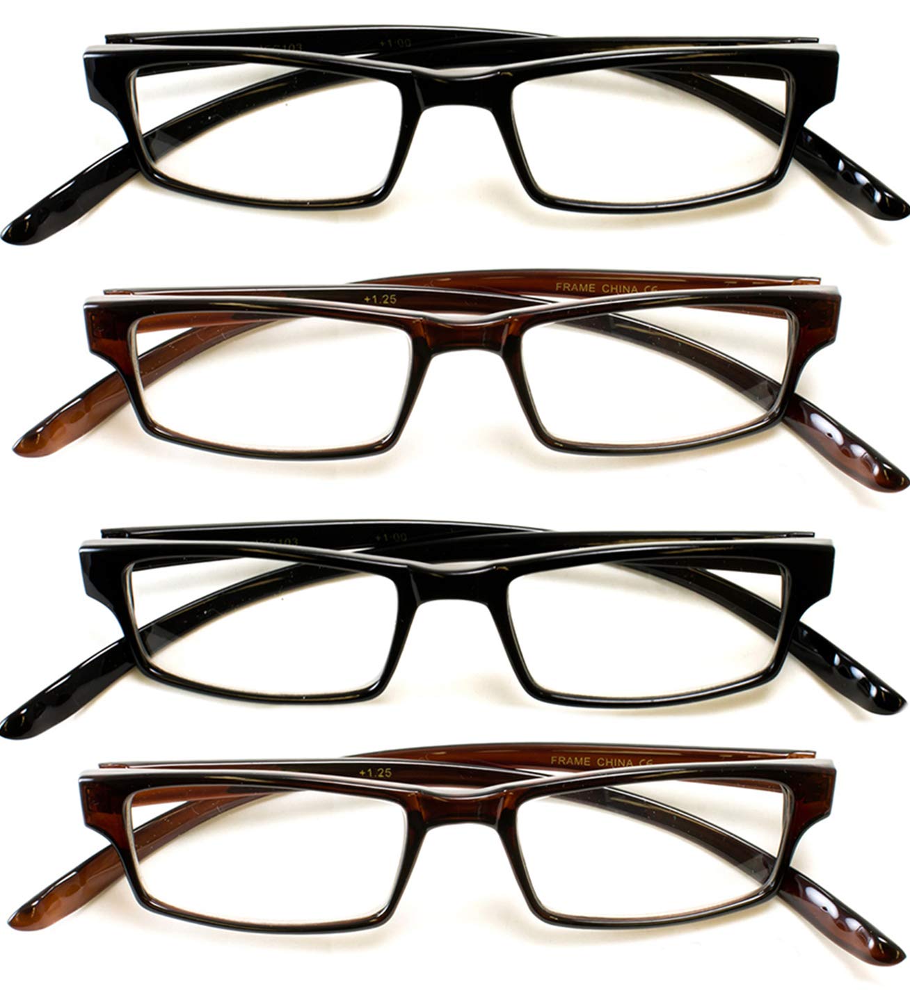 Geeky Wrap Around Reading Glasses - 4 Pairs Basic Comfortable Eyewear for Men & Women | Computer, Reading, Office, and Outdoor Use