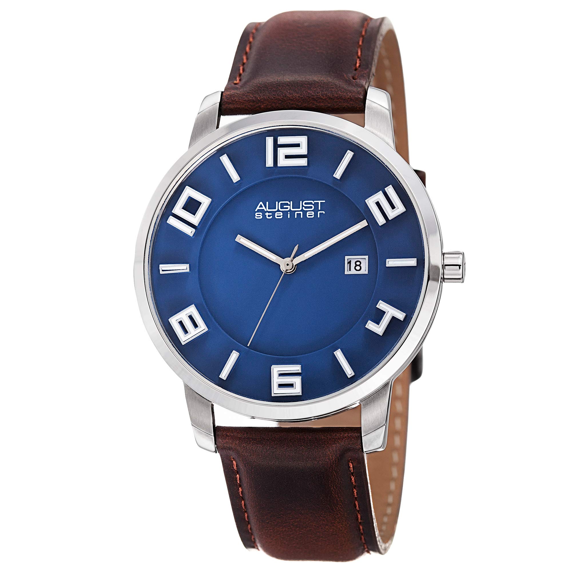 August Steiner AS8108 Men's Slim Swiss Quartz Watch with Date Window & Genuine Leather Strap | Elegant Dress Watch for Business, Formal Events & Everyday Wear