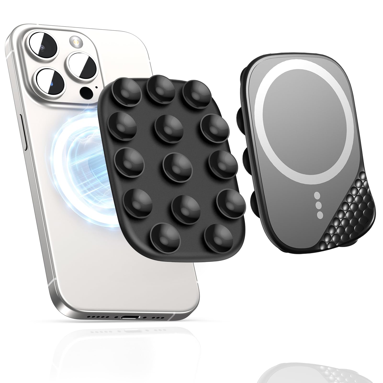 Magnetic Suction Phone Mount for MagSafe Case, Silicone Sticky Grip Holder for iPhone 16/15/14/13/12, Removable Hands-Free Selfie/Video for TikTok Influencers, Women Gift, Black - Perfect for Car, Desk, and Home Use