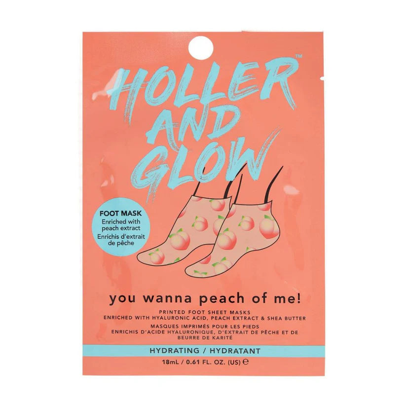 Holler & Glow You Wanna Peach of Me Refreshing Foot Mask - Exfoliating & Moisturizing Treatment for Soft Feet - Perfect for Pedicures, Spa Days & At-Home Self Care