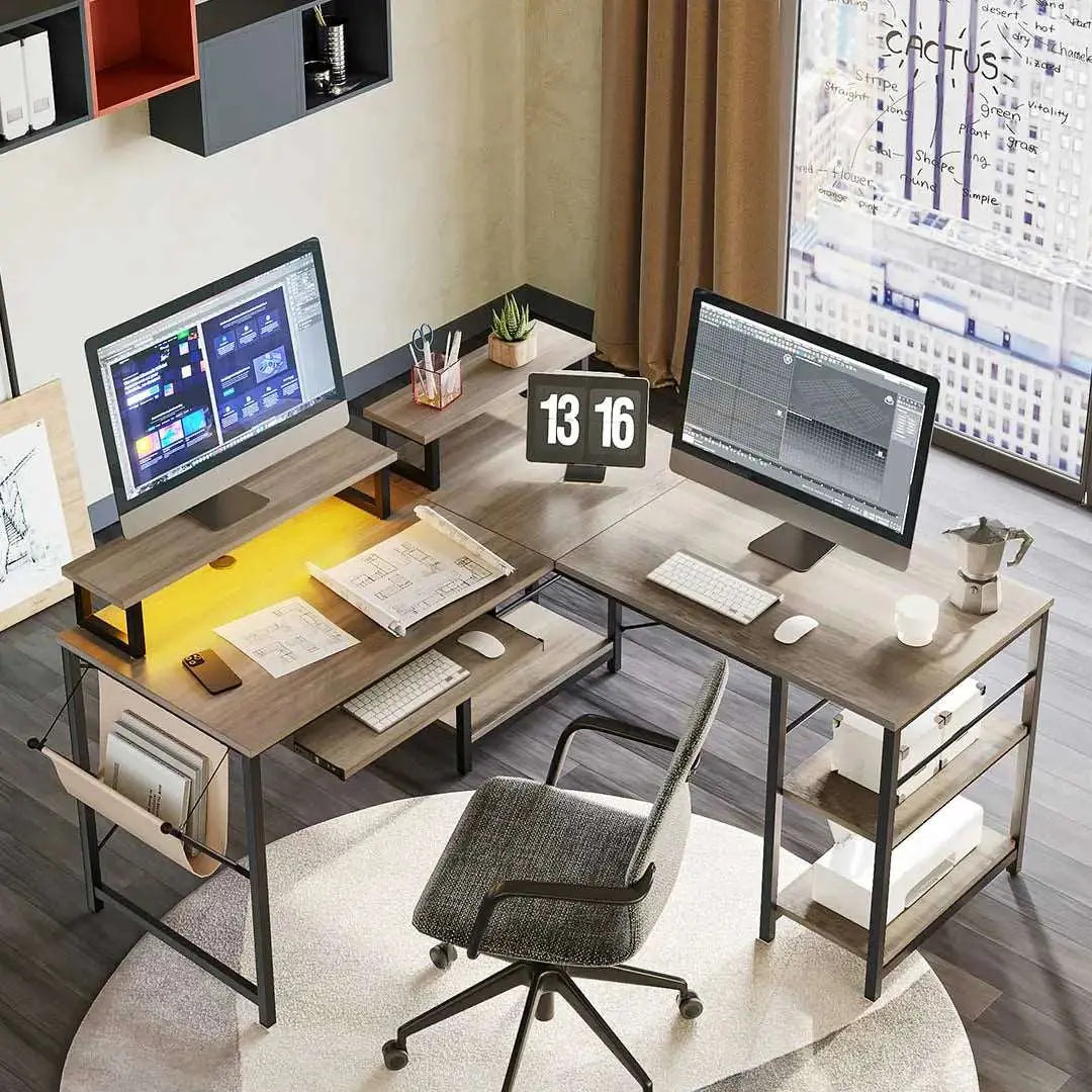 Bestier L-Shaped Computer Desk with Keyboard Tray - Ergonomic Home Office Desk for Gaming & Work - Perfect for Small Spaces & Corner Setups
