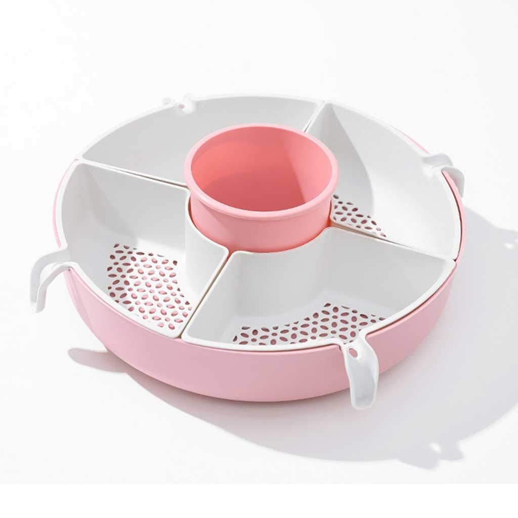 Strawberry Pink Rotating Hot Pot Basket - Double Layer Plastic Vegetable Washing & Draining Colander for Kitchen, Cooking & Serving (Color: A) | Perfect for Hot Pot Parties, Salad Prep & Dish Draining
