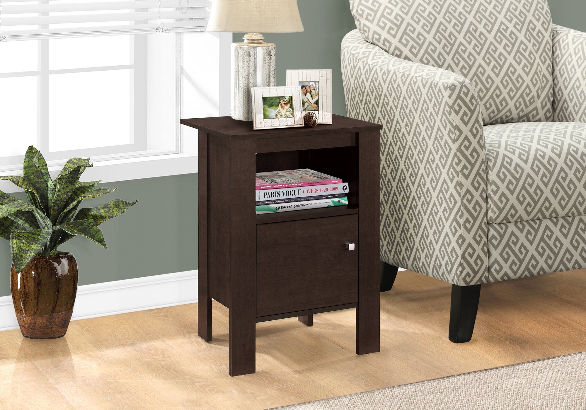 Modern Cappuccino Accent Table with Storage - Stylish Nightstand for Bedroom, Living Room & Office - Perfect for Small Spaces & Home Decor
